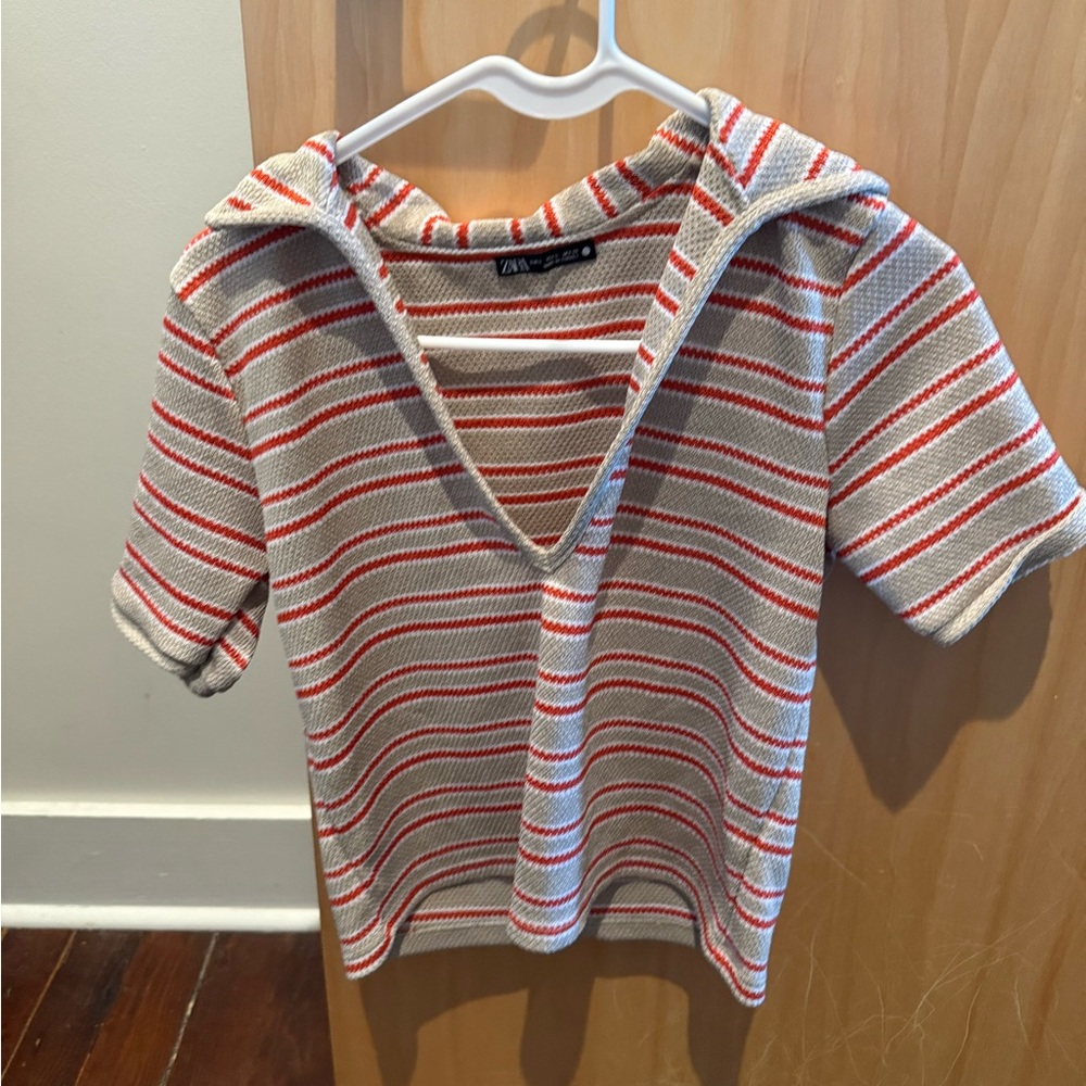 Zara Kids Red and White Striped Hoodie
